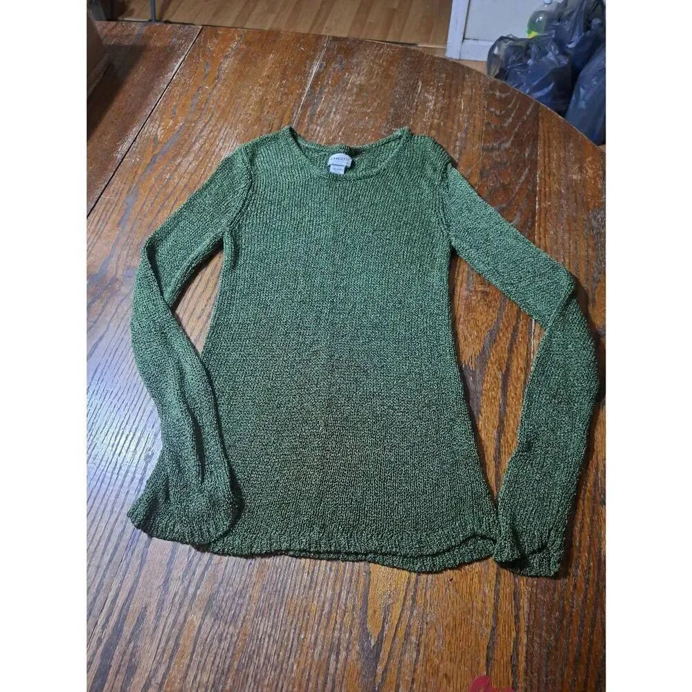 Size 4 Small Chicos Size 0 Dark Green Long Sleeve Semi Sheer Loose Knit Sweater